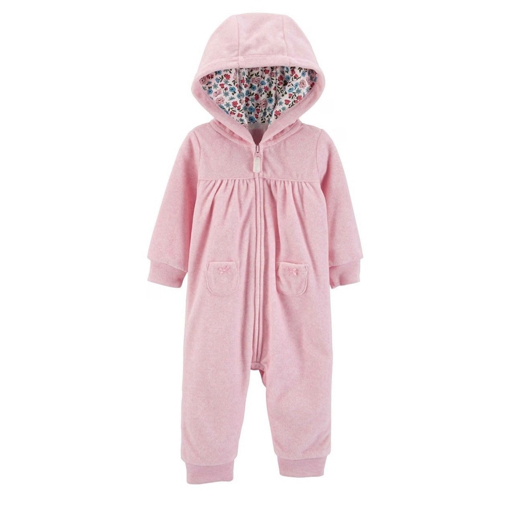 New Carter Girl's Pink Fleece Pram Suit Bear 12 Months